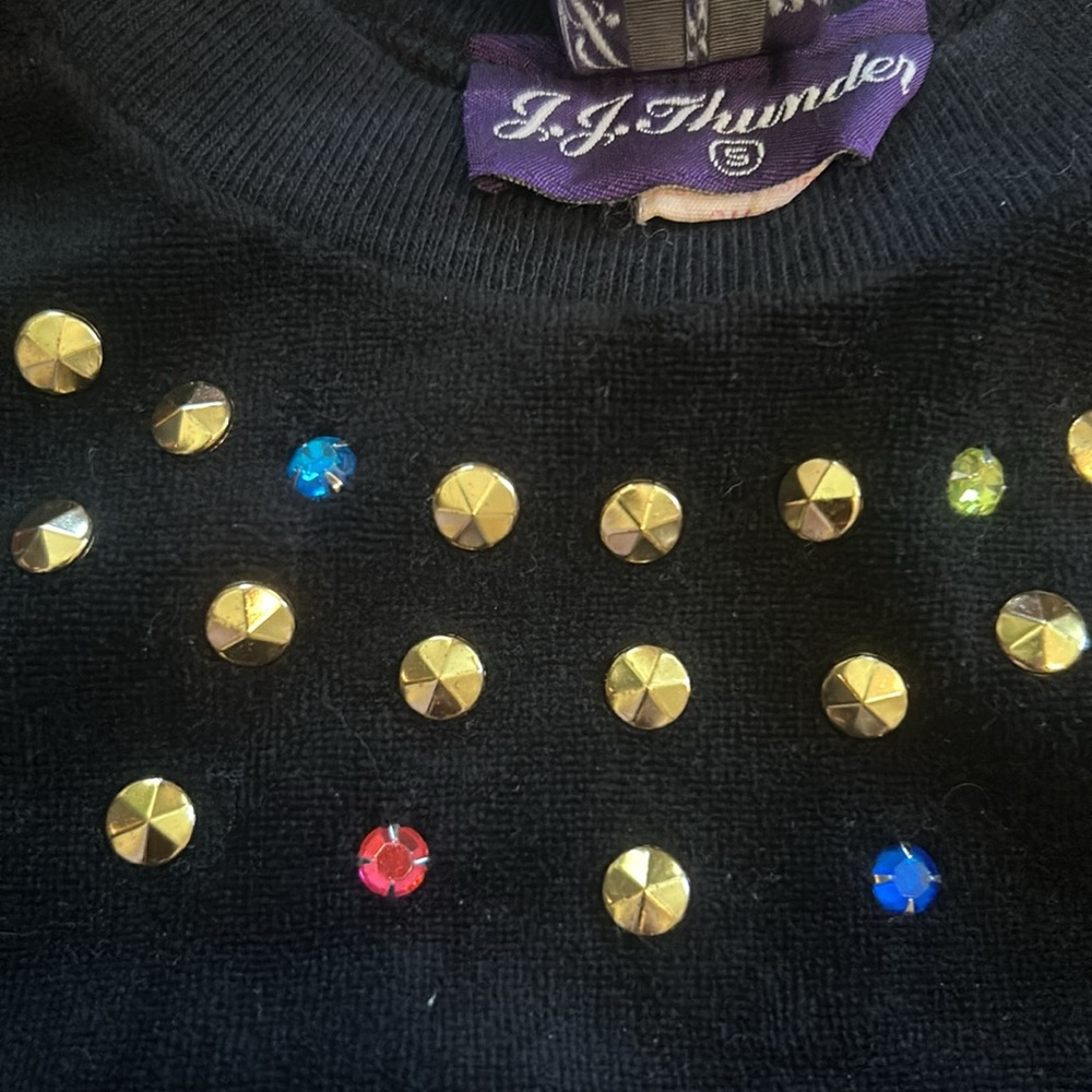 Vintage J.J. Thunder Black Velvet Sweater with Gold Studs